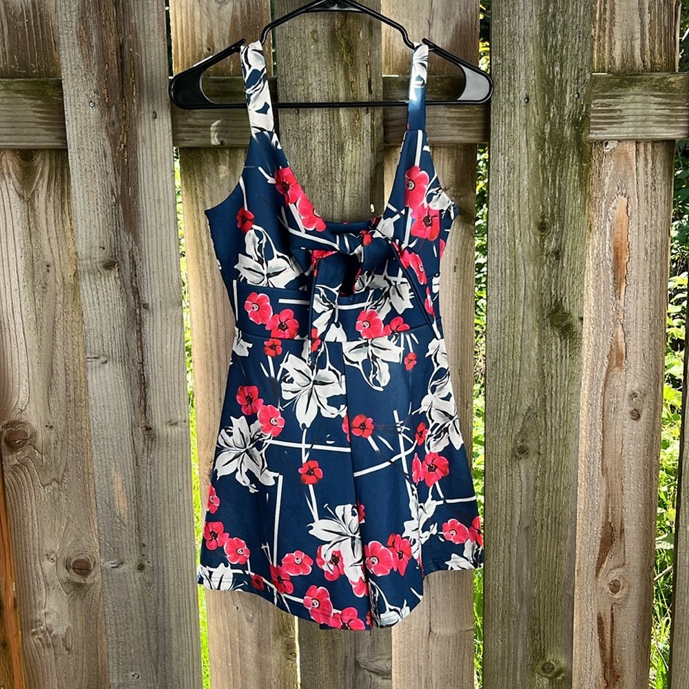 Blue front tie romper